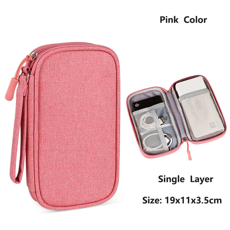 1pc Pink/Grey/Black/Navy Travel Portable Digital Product Storage Bag USB Data Cable Organizer Headset Charging Treasure Box Bag