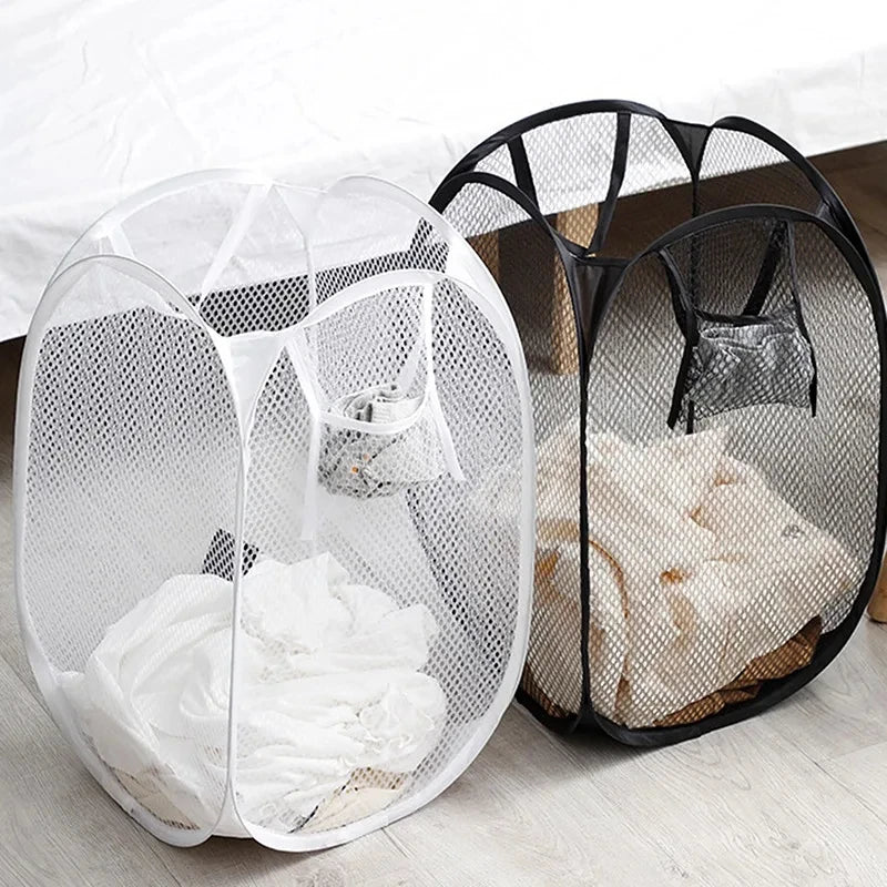 Folding Laundry Basket Organizer for Dirty Clothes Bathroom Clothes Mesh Storage Bag Household Wall Hanging Basket Frame Bucket