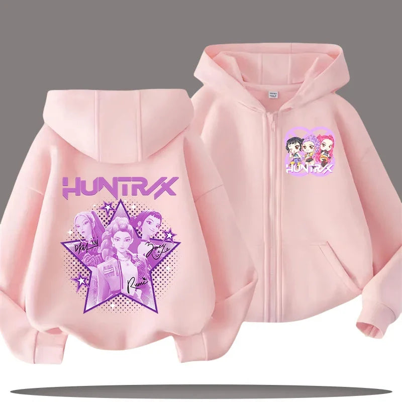 Funny Zip Up Sweatshirts Kpop Demon Hunters Hoodie Children Clothes Kid Girl Boy Sweatshirt Zipper Hoody Baby Casual Top
