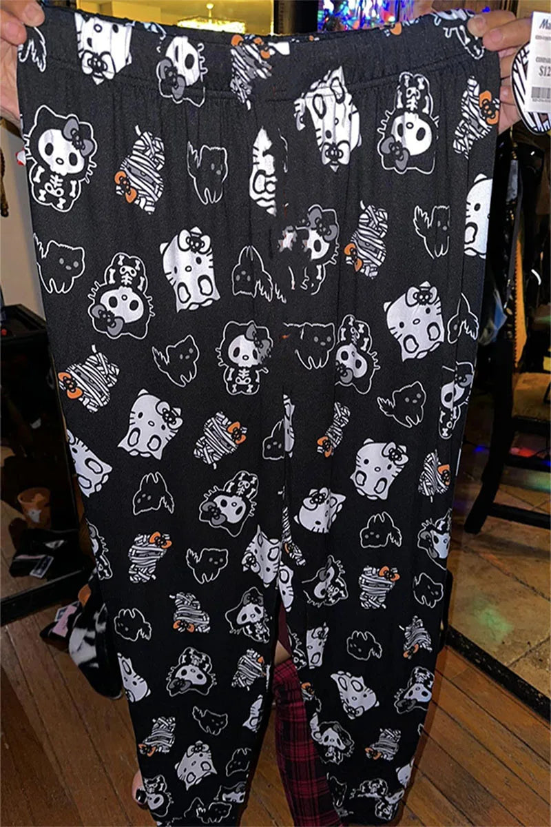 Thicken Hello Kitty Pajama Pants Sanrio Anime Fleece Double Elastic Fabric Soft Trousers Women Trousers Cartoon Birthday Gift
