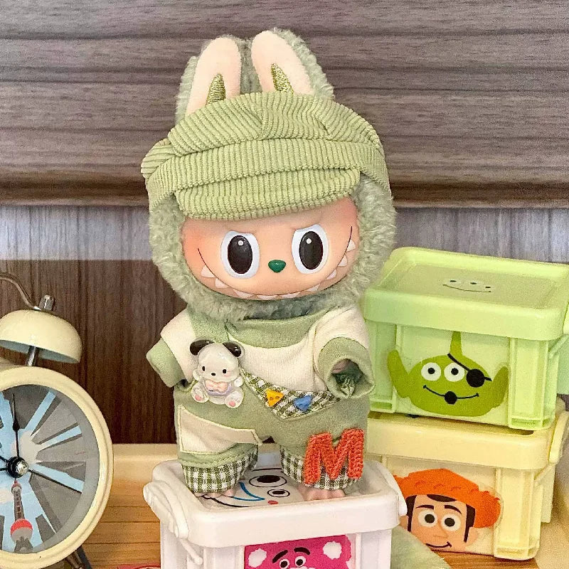 17cm Mini Doll'S Clothes Outfit Accessories For Labubu V1 V2 Striped overalls  Cool Handsome Clothing Gift