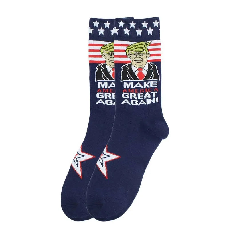 Funny and Funny  Presidential Socks With 3D Fake Hair Round Neck Socks for Men's Street Clothing Hip Hop Socks