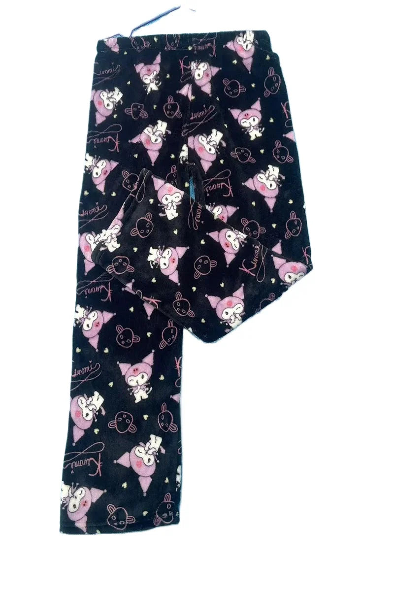 Thicken Hello Kitty Pajama Pants Sanrio Anime Fleece Double Elastic Fabric Soft Trousers Women Trousers Cartoon Birthday Gift