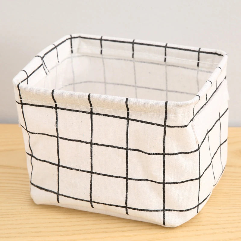 1PC Cotton and Hemp Storage Basket with Handheld Printed Tabletop, Miscellaneous Sorting Cabinet, Small Clothing, Fabric Storage