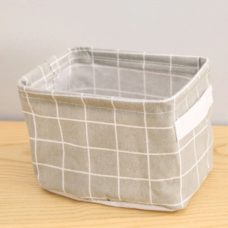 1PC Cotton and Hemp Storage Basket with Handheld Printed Tabletop, Miscellaneous Sorting Cabinet, Small Clothing, Fabric Storage