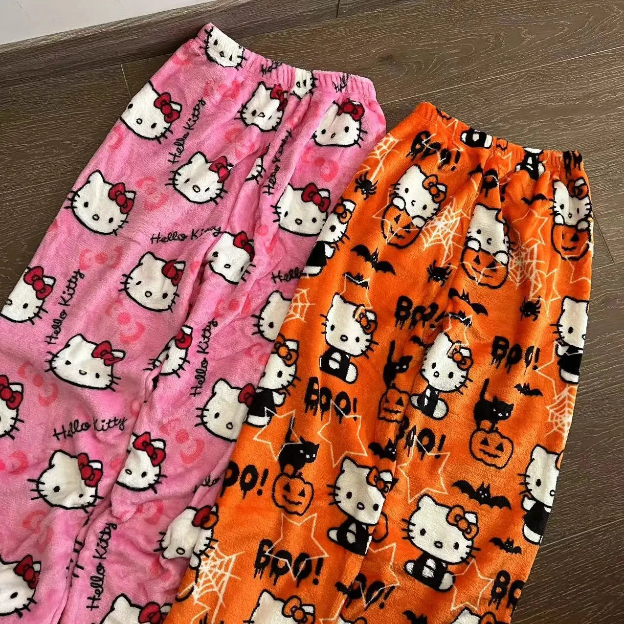 Sanrio Hello Kitty Flannel Pajamas  Y2k Kawaii Anime Women'S Warm Woolen Cartoon Casual Home Pants Autumn Winter Fashion Trouser
