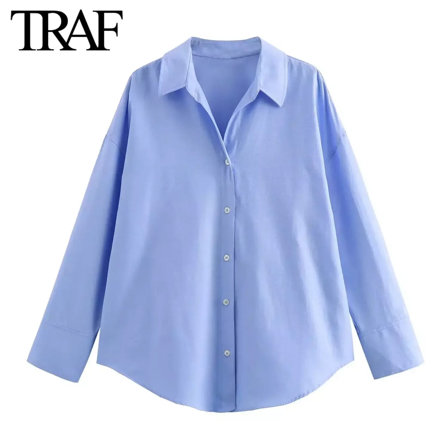 TRAF Women Fashion Spring Cotton Oxford Long Sleeve Single-breasted Lapel Blouse Street Clothing Shirt Chic Ladies Tops Mujer