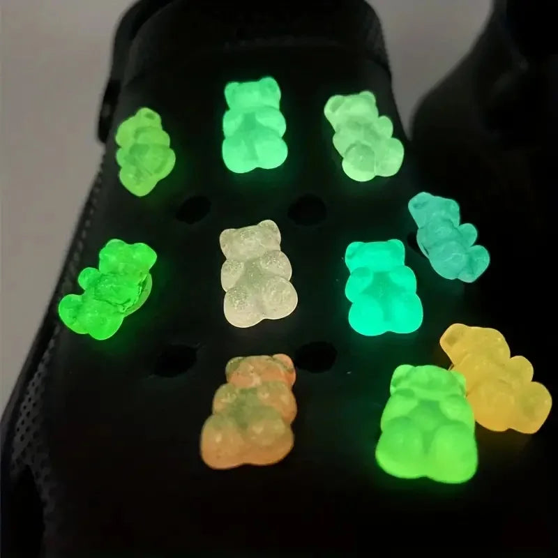 10/20pcs Glow-in-the-Dark Cute Bear Shoe Charms - Luminous DIY Shoe Decoration Accessories for Clogs
