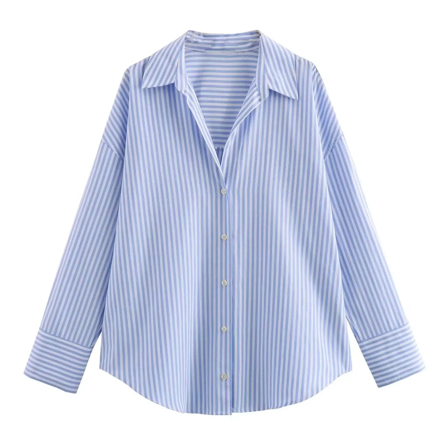 TRAF Women Fashion Spring Cotton Oxford Long Sleeve Single-breasted Lapel Blouse Street Clothing Shirt Chic Ladies Tops Mujer