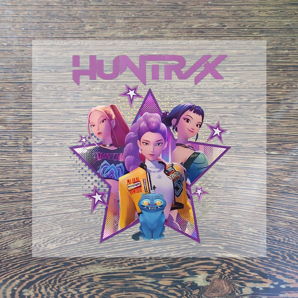 K Pop Demon Hunters Cartoon Iron on Patches for Clothing Kawaii DIY Heat Transfer Stickers Adult Children Clothes Custom Sticker