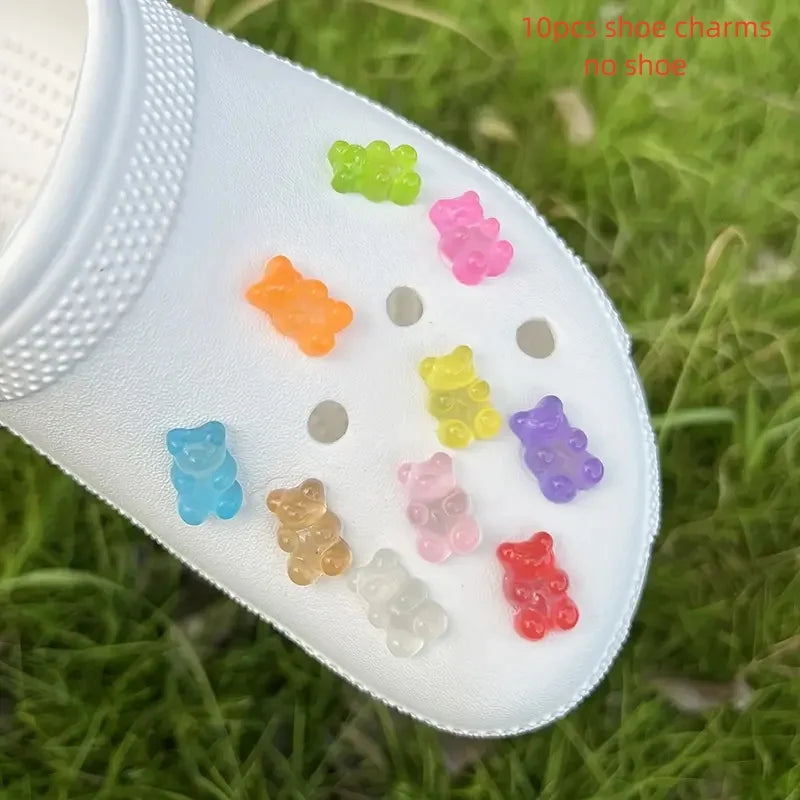 10/20pcs Glow-in-the-Dark Cute Bear Shoe Charms - Luminous DIY Shoe Decoration Accessories for Clogs