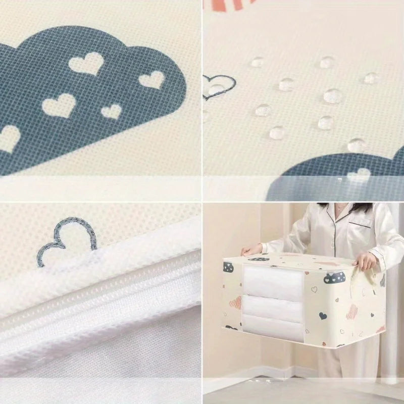 1pc Large Foldable Non-Woven Storage Bag – Fabric Dust-Proof Quilt and Clothing Organizer with Zipper and Easy Carry Handles