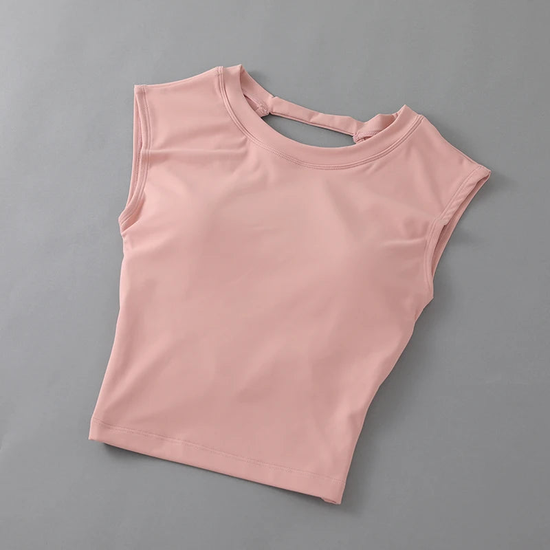 Sexy short backless fixed chest pad sports T-shirt vest women's tight quick drying sleeveless yoga top