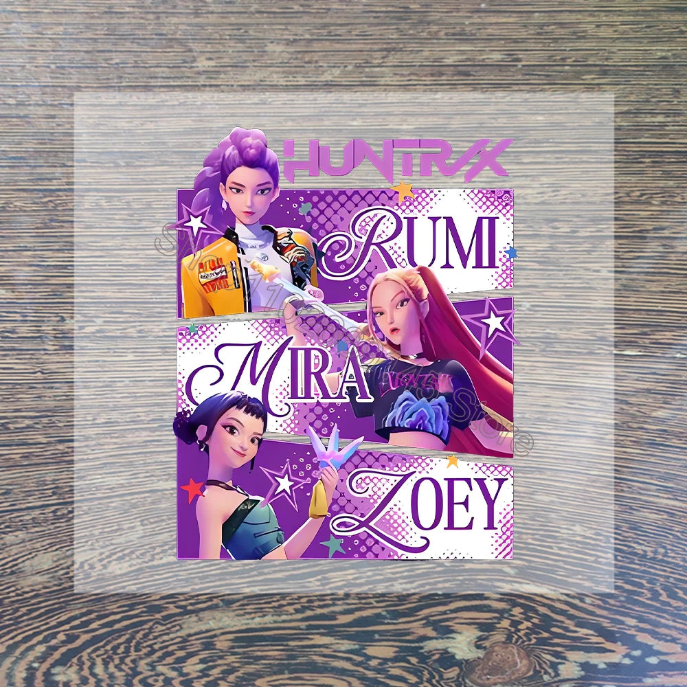 K Pop Demon Hunters Cartoon Iron on Patches for Clothing Kawaii DIY Heat Transfer Stickers Adult Children Clothes Custom Sticker