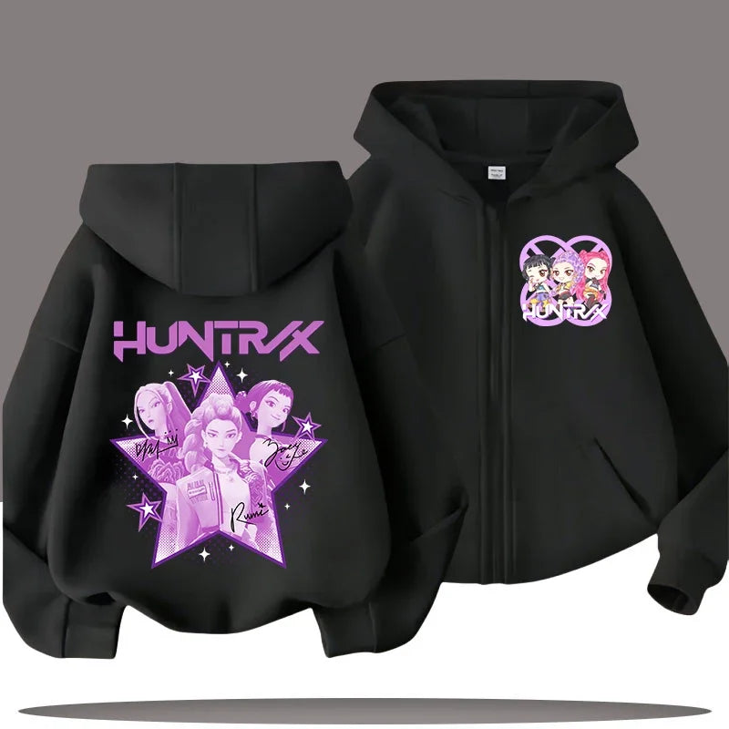 Funny Zip Up Sweatshirts Kpop Demon Hunters Hoodie Children Clothes Kid Girl Boy Sweatshirt Zipper Hoody Baby Casual Top
