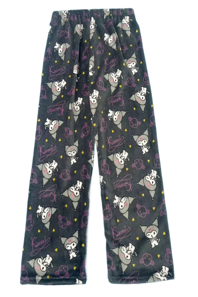 Thicken Hello Kitty Pajama Pants Sanrio Anime Fleece Double Elastic Fabric Soft Trousers Women Trousers Cartoon Birthday Gift