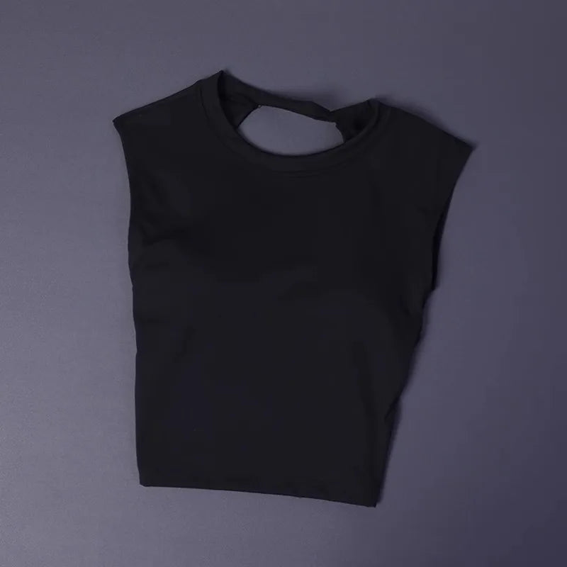 Sexy short backless fixed chest pad sports T-shirt vest women's tight quick drying sleeveless yoga top