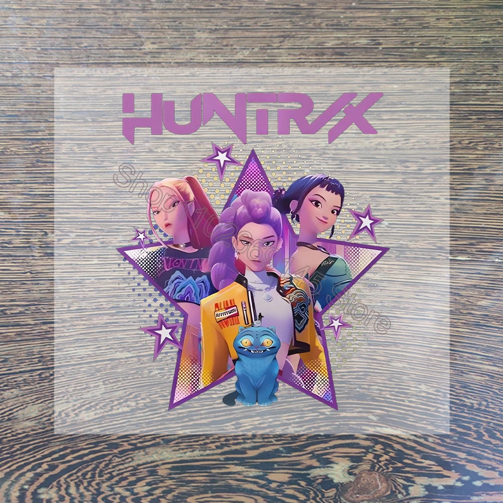 K Pop Demon Hunters Cartoon Iron on Patches for Clothing Kawaii DIY Heat Transfer Stickers Adult Children Clothes Custom Sticker