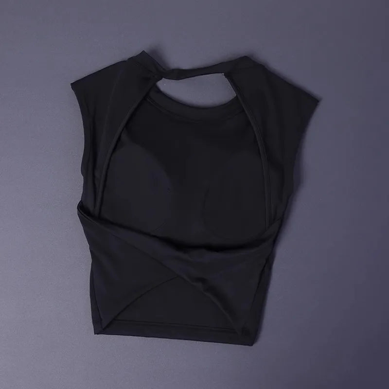 Sexy short backless fixed chest pad sports T-shirt vest women's tight quick drying sleeveless yoga top