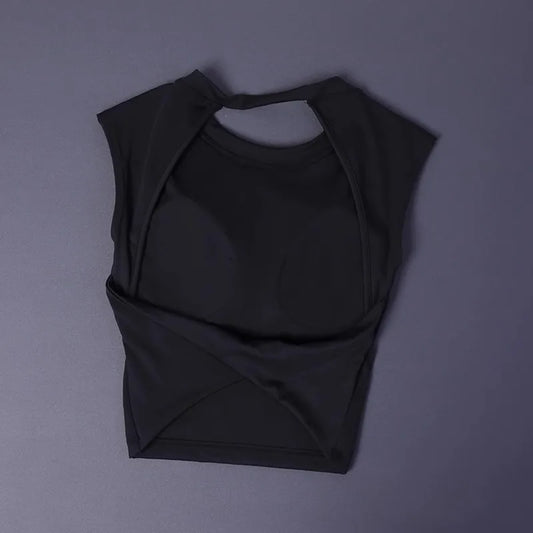 Sexy short backless fixed chest pad sports T-shirt vest women's tight quick drying sleeveless yoga top