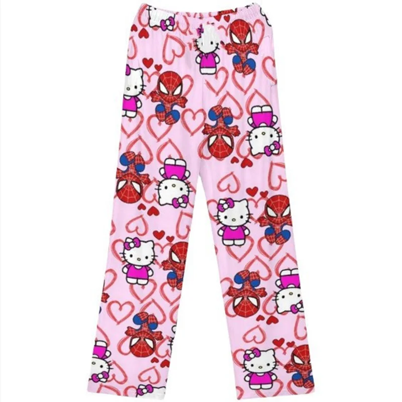 Thicken Hello Kitty Pajama Pants Sanrio Anime Fleece Double Elastic Fabric Soft Trousers Women Trousers Cartoon Birthday Gift