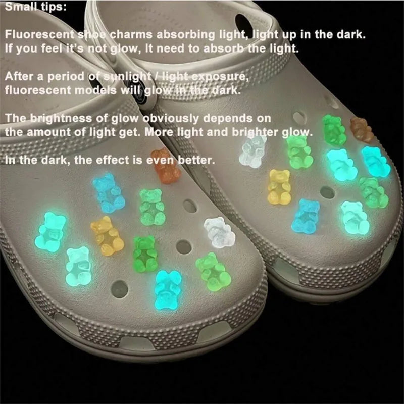 10/20pcs Glow-in-the-Dark Cute Bear Shoe Charms - Luminous DIY Shoe Decoration Accessories for Clogs