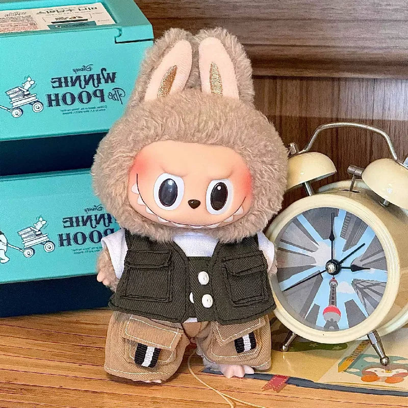 17cm Mini Doll'S Clothes Outfit Accessories For Labubu V1 V2 Striped overalls  Cool Handsome Clothing Gift