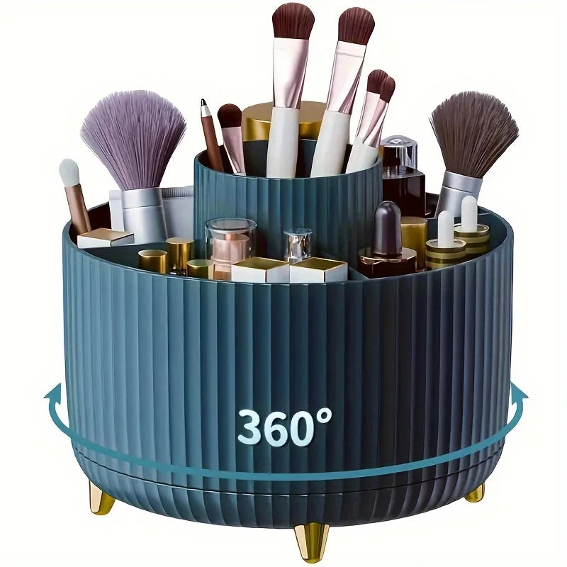 1pc 360 Rotating Cosmetic Case - Tier ABS Plastic Organizer for Brushes/Lipsticks | Vanity/Bathroom Storage, Quick-Clean Surface