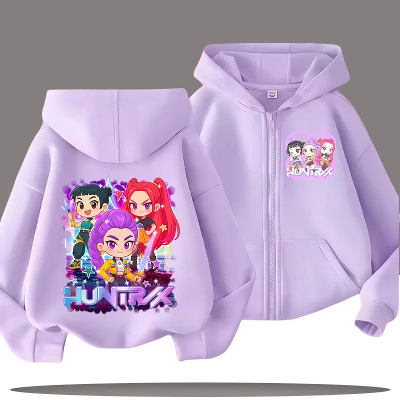 Funny Zip Up Sweatshirts Kpop Demon Hunters Hoodie Children Clothes Kid Girl Boy Sweatshirt Zipper Hoody Baby Casual Top