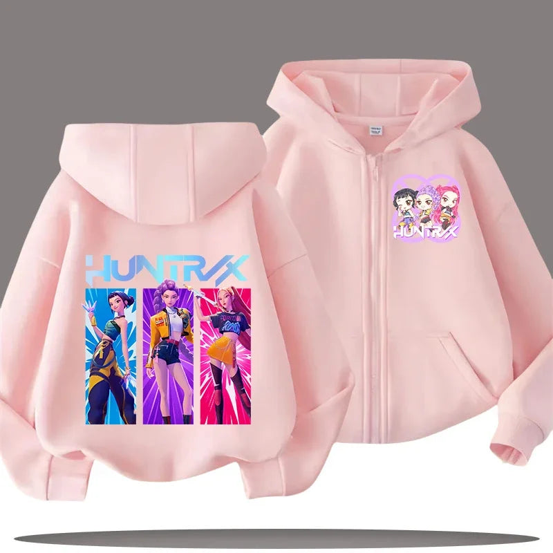 Funny Zip Up Sweatshirts Kpop Demon Hunters Hoodie Children Clothes Kid Girl Boy Sweatshirt Zipper Hoody Baby Casual Top