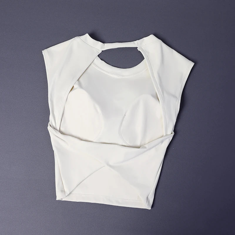 Sexy short backless fixed chest pad sports T-shirt vest women's tight quick drying sleeveless yoga top