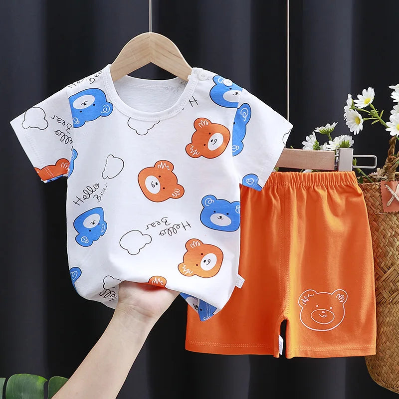 Kids Clothes Set Baby BoyGirl T-Shirt + Shorts Summer Clothing Cotton Cartoon Casual Boys Tracksuit Children Baby Clothes Set