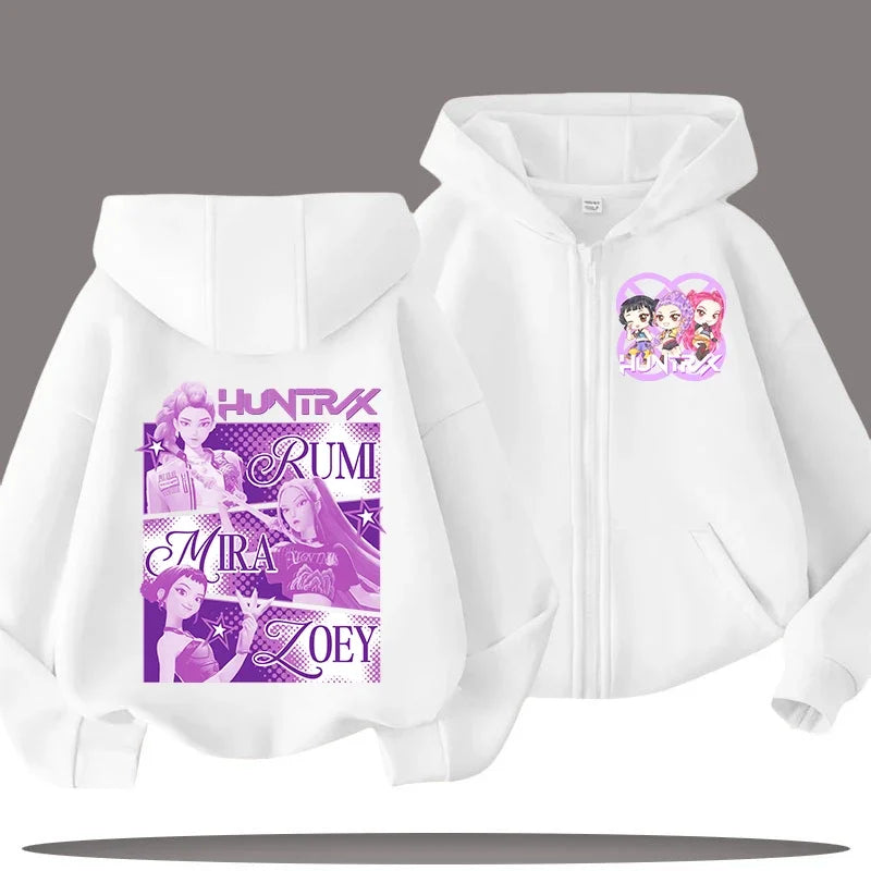 Funny Zip Up Sweatshirts Kpop Demon Hunters Hoodie Children Clothes Kid Girl Boy Sweatshirt Zipper Hoody Baby Casual Top