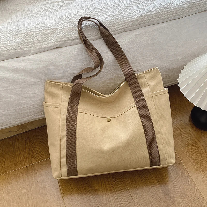 Canvas Bag Female Ins Forest Style Versatile Shoulder Bag Large Capacity Book Storage Student Class Commuter Bag Portable Cloth