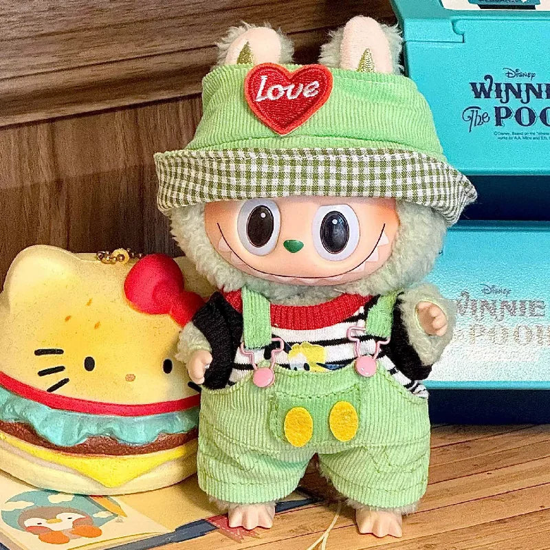 17cm Mini Doll'S Clothes Outfit Accessories For Labubu V1 V2 Striped overalls  Cool Handsome Clothing Gift