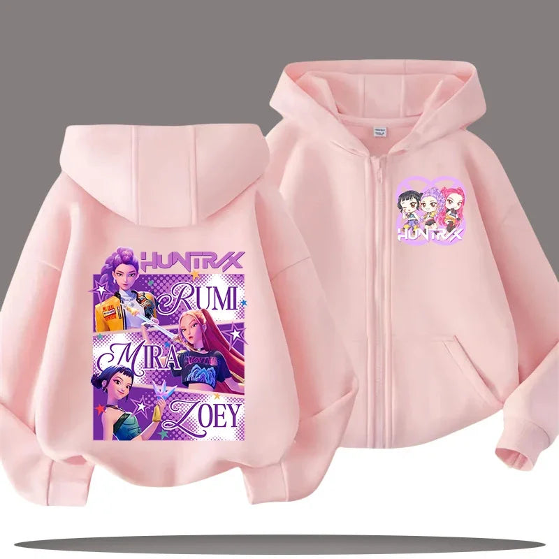 Funny Zip Up Sweatshirts Kpop Demon Hunters Hoodie Children Clothes Kid Girl Boy Sweatshirt Zipper Hoody Baby Casual Top