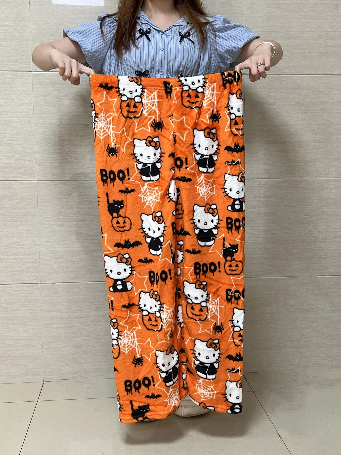 Thicken Hello Kitty Pajama Pants Sanrio Anime Fleece Double Elastic Fabric Soft Trousers Women Trousers Cartoon Birthday Gift
