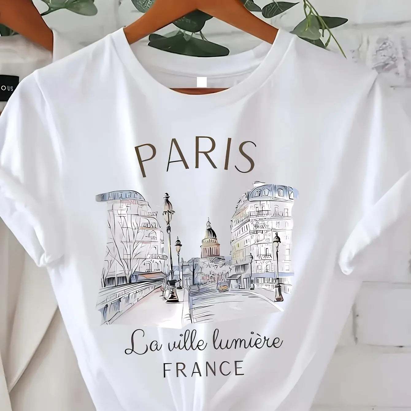 90s T Shirt Paris Women Print T-shirt Girl Short Sleeve Crew Neck Casual Top for Summer Spring Women's Clothing