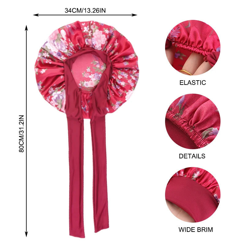 2PCS/LOT Women's Satin Silk Elastic Bonnet Sleeping Shower Night Sleep Cap Head Cover Styling Cap Hair Care Wrapping Tool