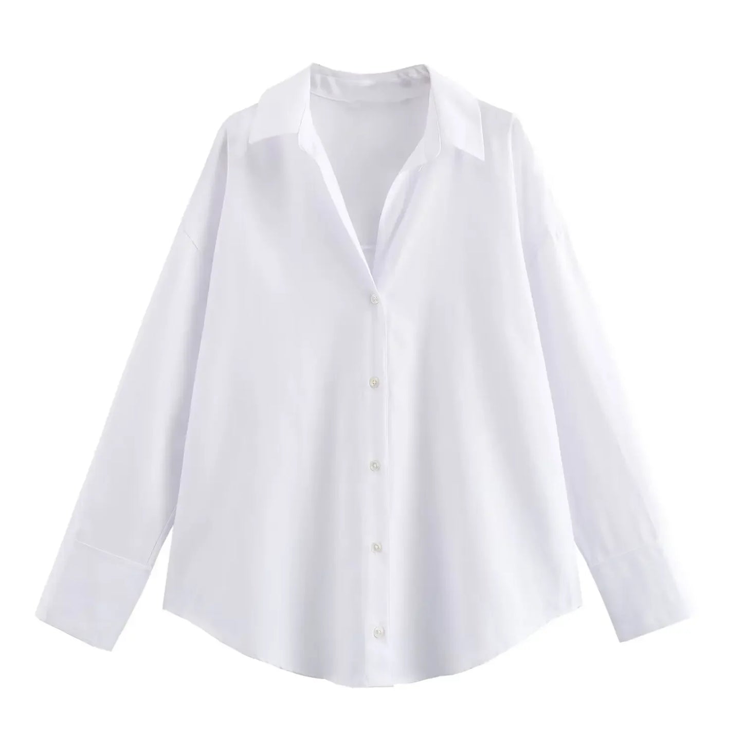 TRAF Women Fashion Spring Cotton Oxford Long Sleeve Single-breasted Lapel Blouse Street Clothing Shirt Chic Ladies Tops Mujer