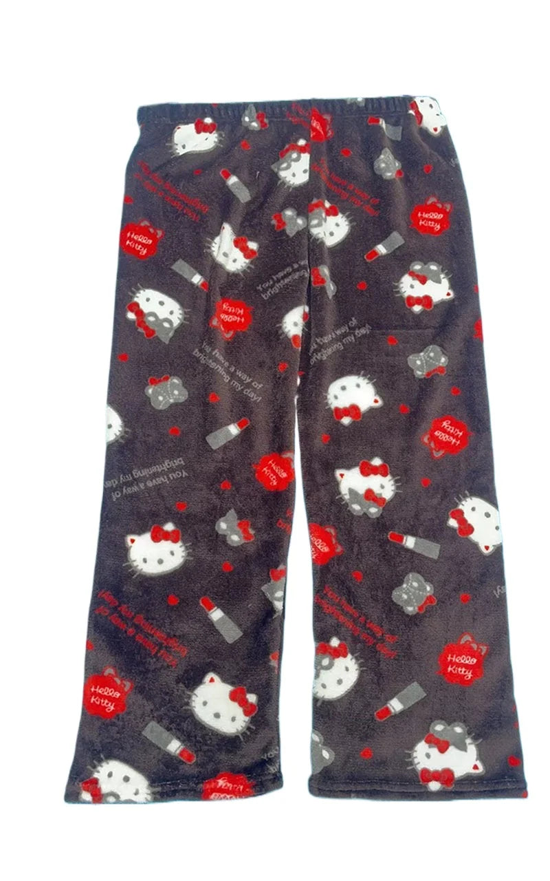 Thicken Hello Kitty Pajama Pants Sanrio Anime Fleece Double Elastic Fabric Soft Trousers Women Trousers Cartoon Birthday Gift
