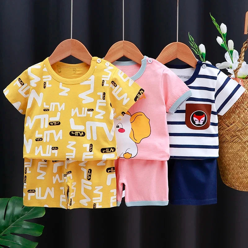 Kids Clothes Set Baby BoyGirl T-Shirt + Shorts Summer Clothing Cotton Cartoon Casual Boys Tracksuit Children Baby Clothes Set