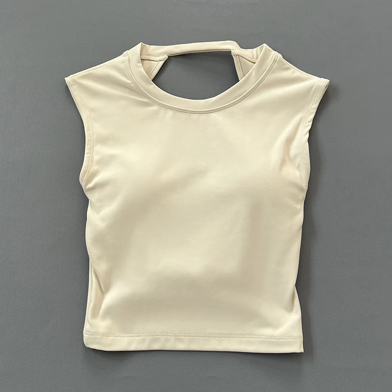 Sexy short backless fixed chest pad sports T-shirt vest women's tight quick drying sleeveless yoga top