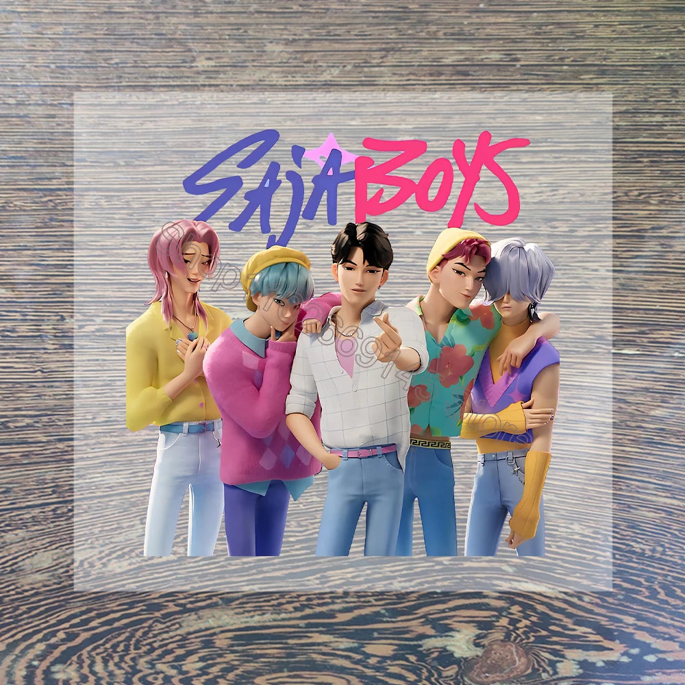 K Pop Demon Hunters Cartoon Iron on Patches for Clothing Kawaii DIY Heat Transfer Stickers Adult Children Clothes Custom Sticker