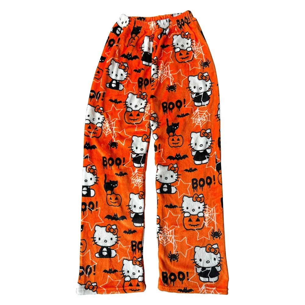 Thicken Hello Kitty Pajama Pants Sanrio Anime Fleece Double Elastic Fabric Soft Trousers Women Trousers Cartoon Birthday Gift