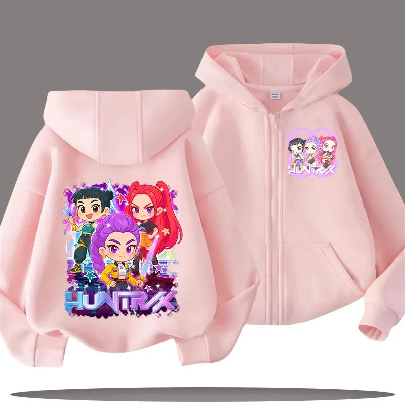 Funny Zip Up Sweatshirts Kpop Demon Hunters Hoodie Children Clothes Kid Girl Boy Sweatshirt Zipper Hoody Baby Casual Top