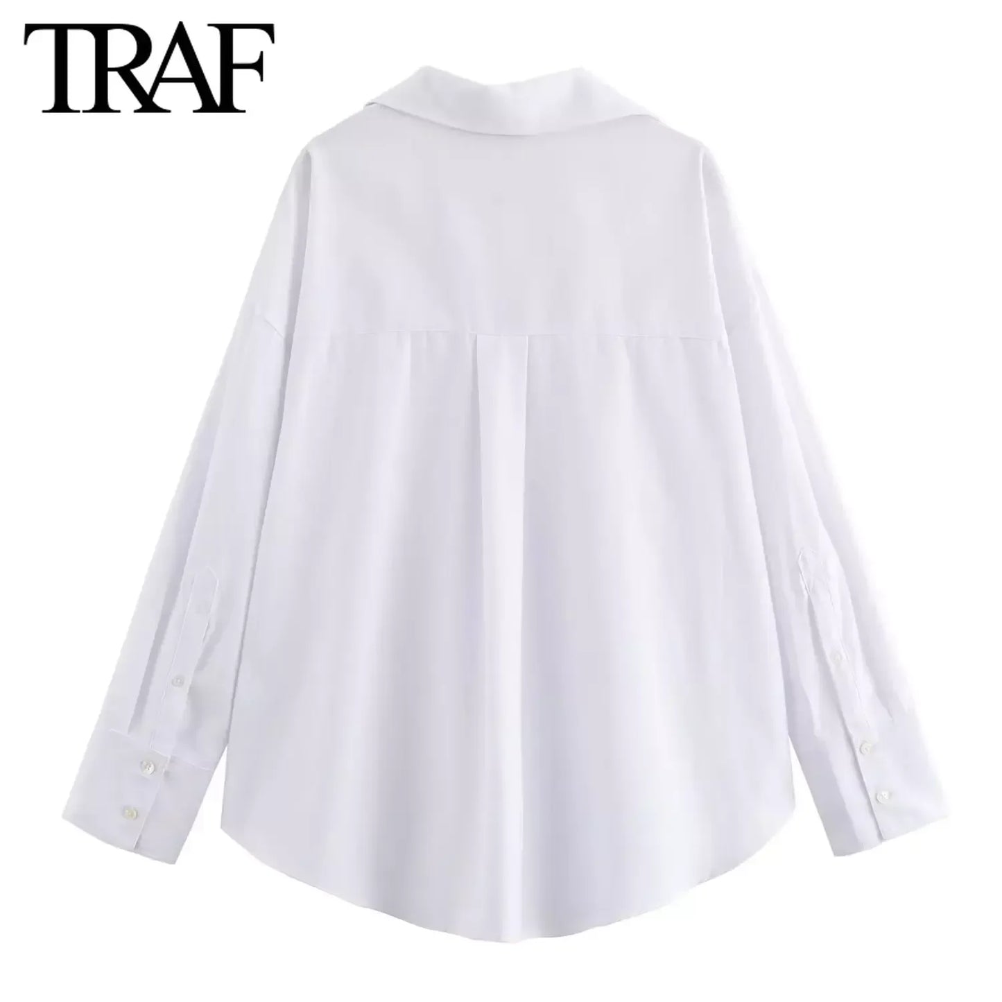 TRAF Women Fashion Spring Cotton Oxford Long Sleeve Single-breasted Lapel Blouse Street Clothing Shirt Chic Ladies Tops Mujer