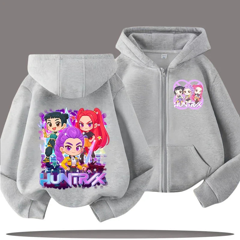 Funny Zip Up Sweatshirts Kpop Demon Hunters Hoodie Children Clothes Kid Girl Boy Sweatshirt Zipper Hoody Baby Casual Top