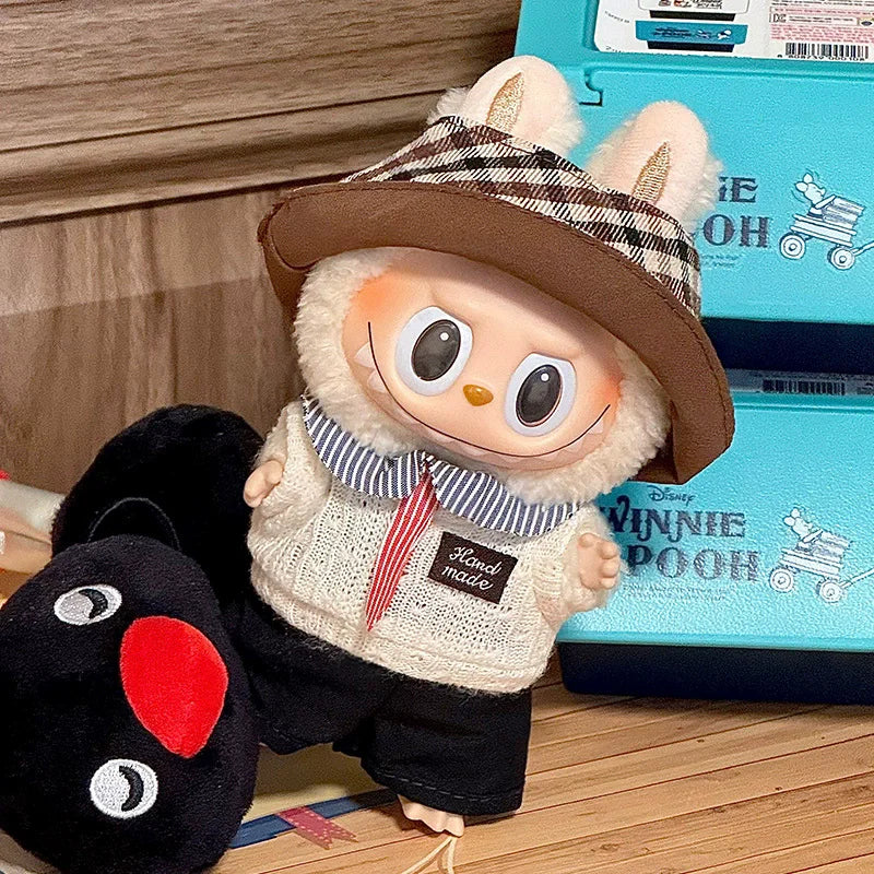 17cm Mini Doll'S Clothes Outfit Accessories For Labubu V1 V2 Striped overalls  Cool Handsome Clothing Gift